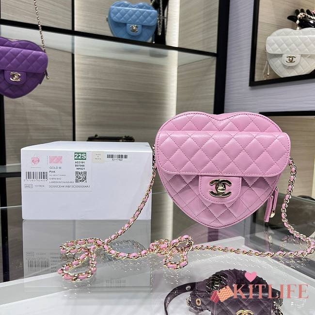 Kitlife Chanel Heart Bag Lambskin&Gold Tone Metal In Pink - AS3191 - 16x18x6cm - 1