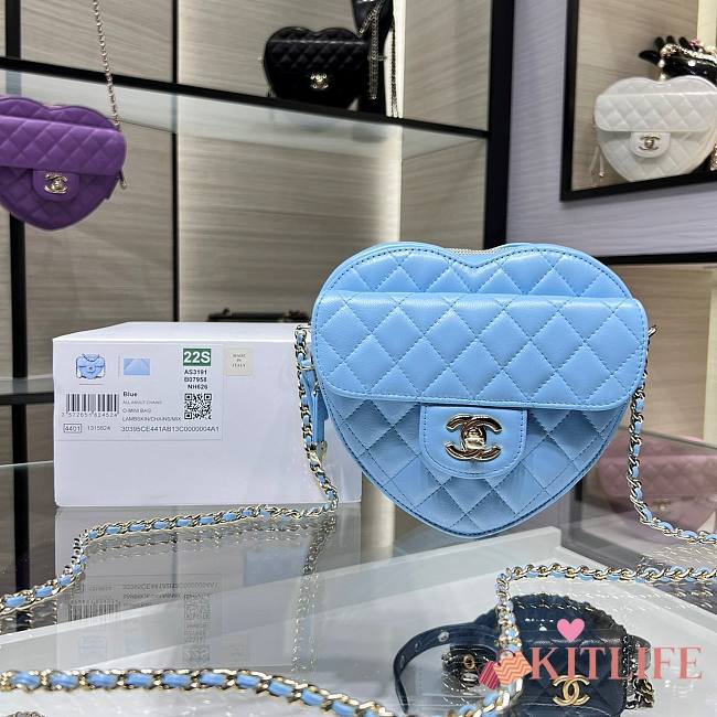 Kitlife Chanel Heart Bag Lambskin&Gold Tone Metal In Blue - AS3191 - 16x18x6cm - 1