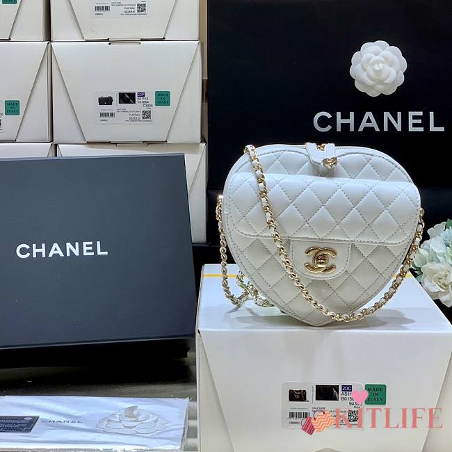 Kitlife Chanel Heart Bag Lambskin&Gold Tone Metal In White - AS3191 - 16x18x6cm - 1