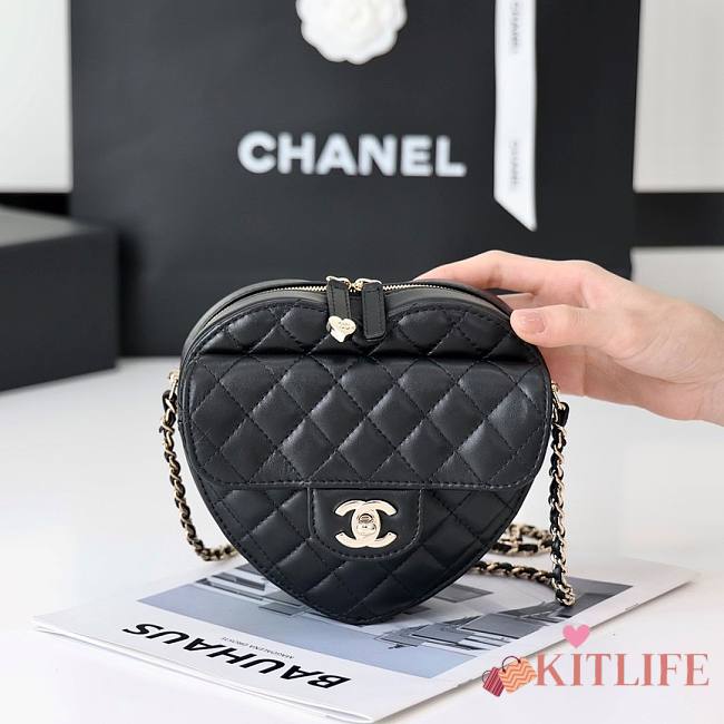 Kitlife Chanel Heart Bag Lambskin&Gold Tone Metal In Black - AS3191 - 16x18x6cm - 1