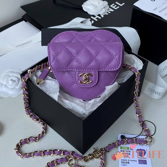Kitlife Chanel Heart Clutch with Chain In Purple - AP2784 - 12 × 13 × 5.5 cm - 1