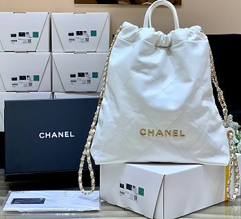 Kitlife Chanel 22 White Backpack Gold Logo - 51x40x9cm