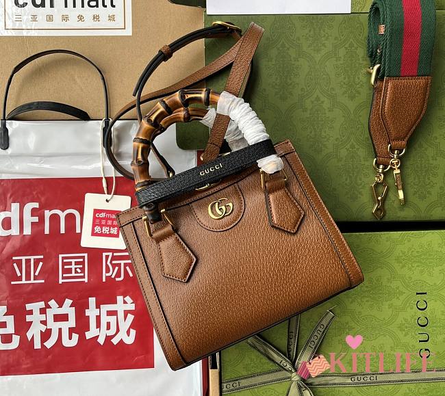 Kitlife Gucci Diana mini tote bag brown leather - ‎702732 - 20x16x10cm - 1