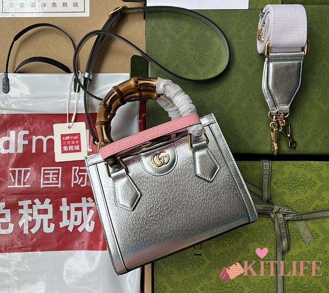 Kitlife Gucci Diana mini tote bag silver leather - ‎702732 - 20x16x10cm - 1