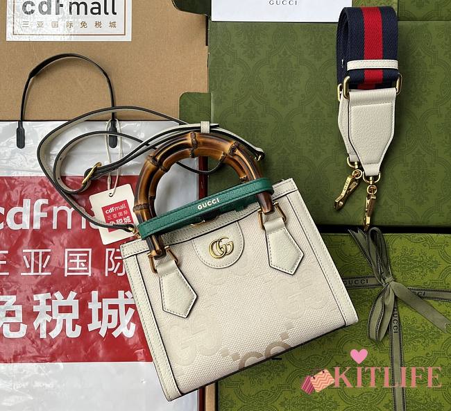 Kitlife Gucci Diana mini tote bag white jumbo gg leather - ‎702732 - 20x16x10cm - 1