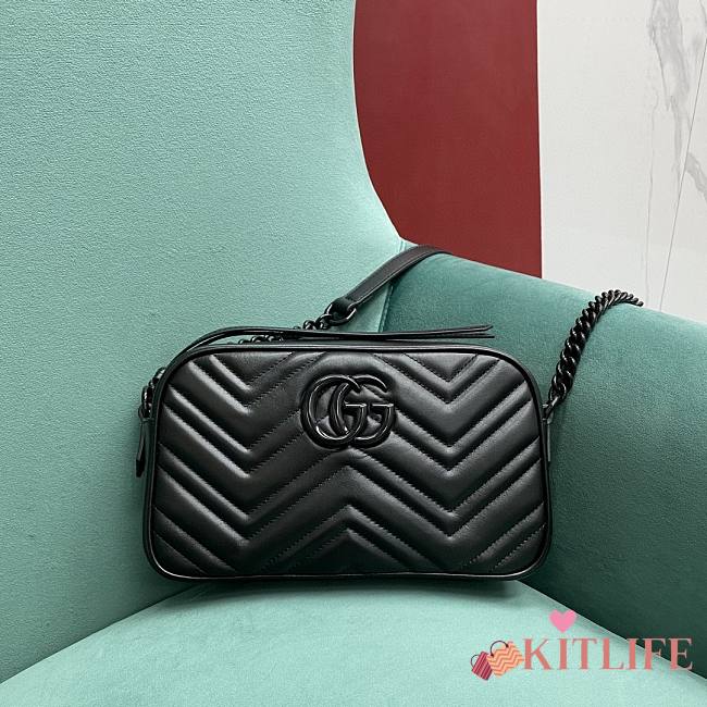 Kitlife Gucci GG Marmont small shoulder bag Black matelassé chevron leather - 447632 - 24x7x13 - 1