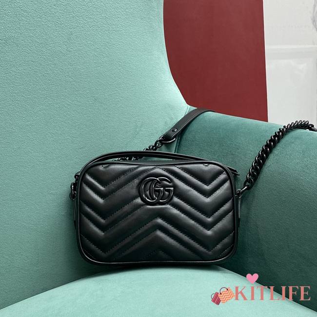 Kitlife Gucci GG Marmont mini shoulder bag Black matelassé chevron leather - 447632 - 24x7x13 - 1