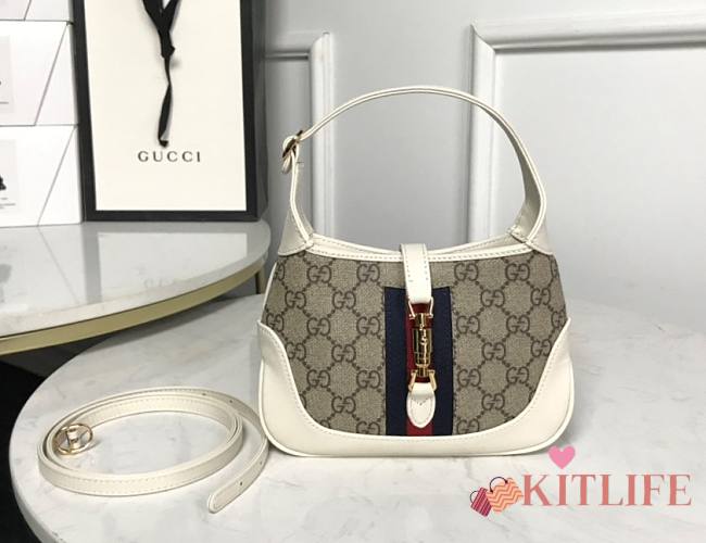 Kitlife Gucci Jackie 1961 small shoulder bag White and ebony GG Supreme canvas - 636706 - 19x13x3cm - 1