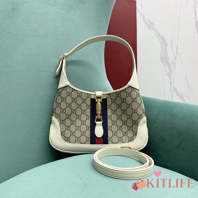 Kitlife Gucci Jackie 1961 small shoulder bag White and ebony GG Supreme canvas - 636706 - 28x19x5cm - 1