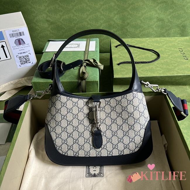 Kitlife Gucci Jackie 1961 small shoulder bag Blue and ebony GG Supreme canvas - 636706 - 28x19x5cm - 1