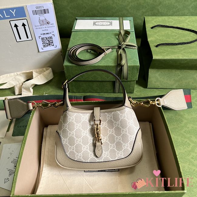 Kitlife Gucci Jackie 1961 small shoulder bag beige and ebony GG Supreme canvas - 636706 - 19x13x3cm - 1