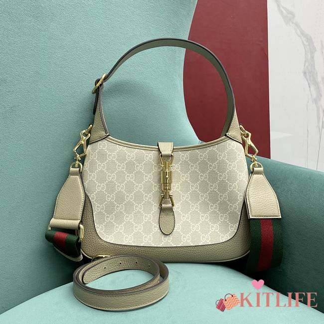 Kitlife Gucci Jackie 1961 small shoulder bag beige and ebony GG Supreme canvas - 636706 - 28x19x5cm - 1