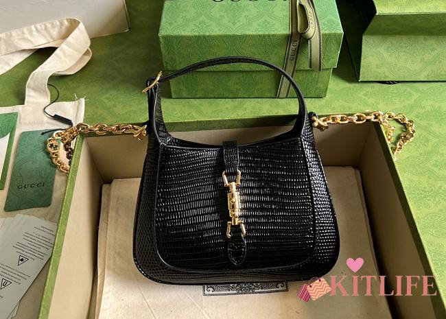 Kitlife Gucci Jackie 1961 Lizard Black Leather - 675799 - 19x13x13cm  - 1