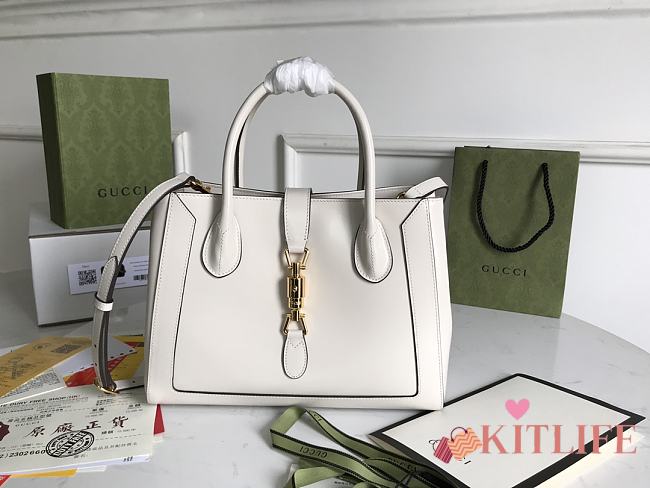 Kitlife Gucci Jackie 1961 Medium Tote White Bag - 649016 - 30×24×12cm - 1