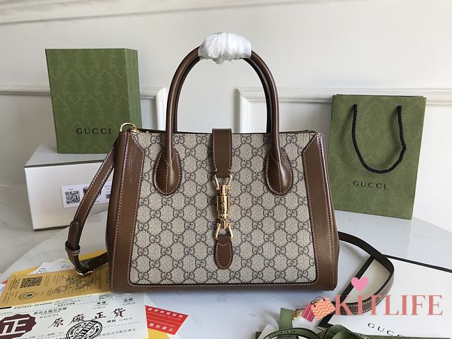 Kitlife Gucci Jackie 1961 Medium Tote Brown and GG Ebony Bag - 649016 - 30×24×12 - 1