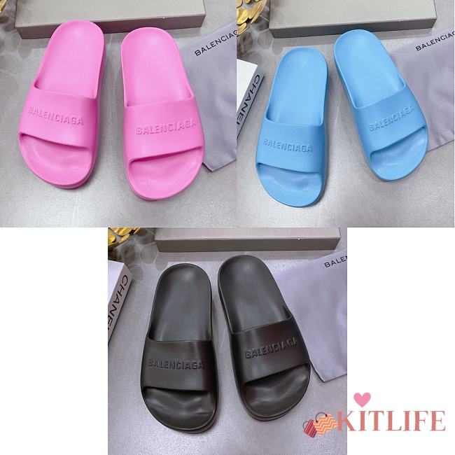 Kitlife Balenciaga Leather Slides Pink/ Blue/ Black - 1