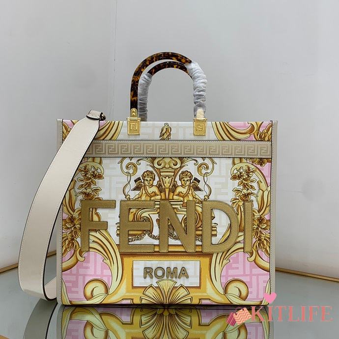 Kitlife Fendi Sunshine Tote Fendace Printed white leather shopper - 35×