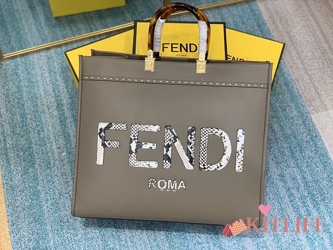 Kitlife Fendi Sunshine Large Grey leather and elaphe shopper - 40.5x35x21.5 cm - 1