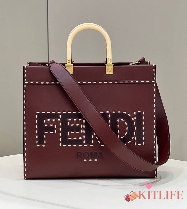 Kitlife Fendi Sunshine Medium Burgundy Bag - 35x31x17cm - 1