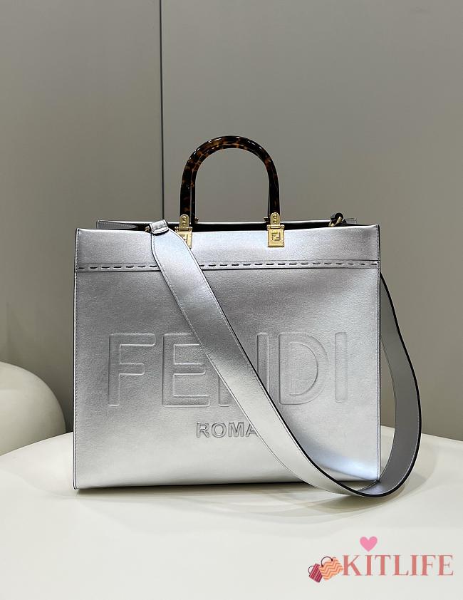 Kitlife Fendi Sunshine Medium Silver laminated leather shopper - 35x31x17cm - 1