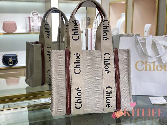 Kitlife Chloe Woody Tote Bag white & brown - MML0201 – 37x26x12cm - 1