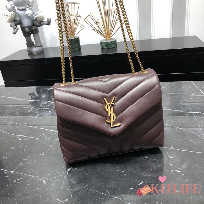 Kitlife YSL LOULOU SMALL CHAIN BAG BURGUNDY GOLD AND SILVER HARDWARE - 24cm x 17cm x 9cm - 1