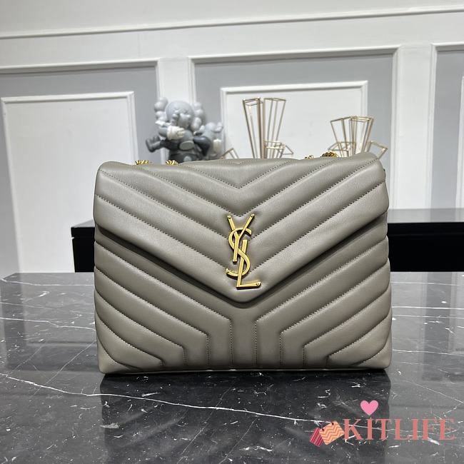 Kitlife YSL Loulou SMALL CHAIN BAG IN MATELASSÉ Grey Gold and Silver - 32 X 22 X 12 CM - 1