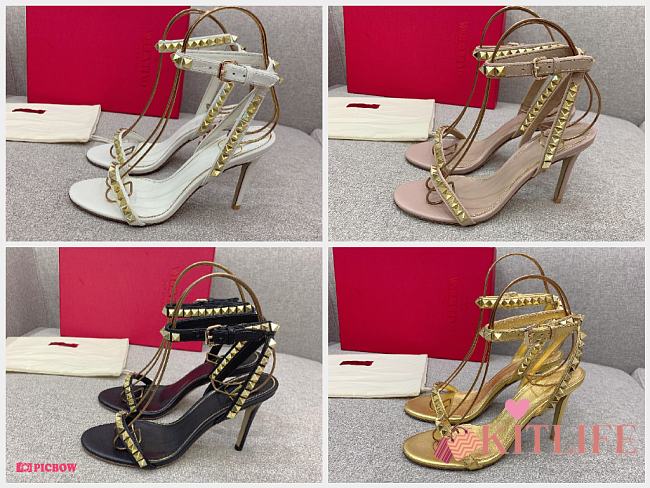 KITLIFE VALENTINO ROCKSTUD NO LIMIT SANDAL IN METALLIC NAPPA 100MM - 1