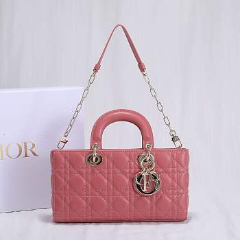 Kitlife Dior Lady D-JOY BAG Dusty Coral Pink Cannage Lambskin - 26 x 13.5 x 5 cm