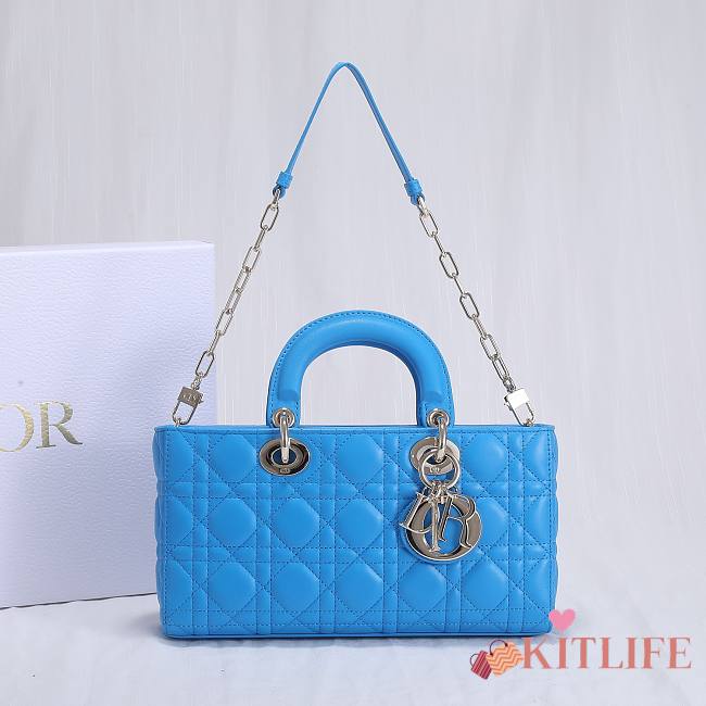 Kitlife Dior Lady D-JOY BAG Dusty Coral Blue Cannage Lambskin - 26 x 13.5 x 5 cm - 1