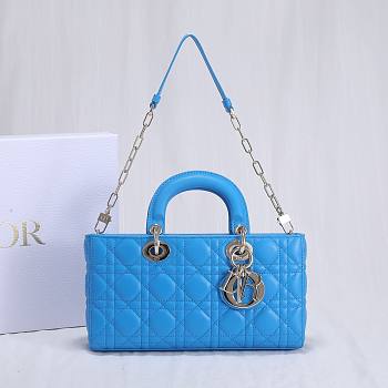 Kitlife Dior Lady D-JOY BAG Dusty Coral Blue Cannage Lambskin - 26 x 13.5 x 5 cm