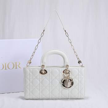 Kitlife Dior Lady D-JOY BAG Dusty Coral White Cannage Lambskin - 26 x 13.5 x 5 cm