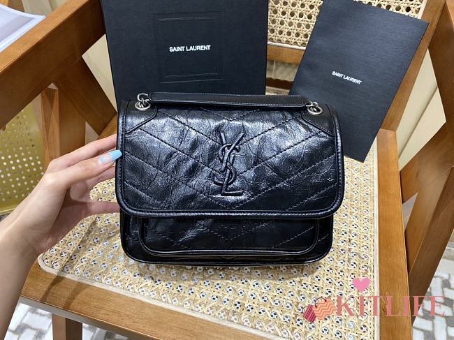 KITLIFE YSL NIKI BABY CHAIN BAG IN CRINKLED VINTAGE BLACK LEATHER - 21 X 16 X 7,5 CM - 1