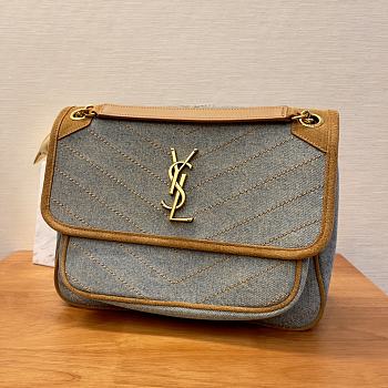 KITLIFE YSL NIKI MEDIUM CHAIN BAG IN DENIM AND SUEDE - 28 X 20 X 8.5 CM