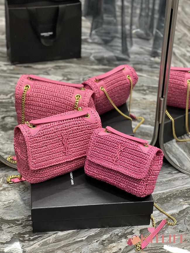 KITLIFE YSL NIKI CHAIN BAG IN PINK RAFFIA - SIZE 22 AND 28 CM - 1
