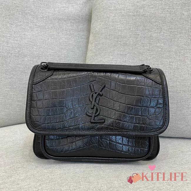 KITLIFE YSL NIKI BABY CHAIN BAG IN BLACK CROCODILE-EMBOSSED LEATHER - 21 X 16 X 7.5 CM - 1