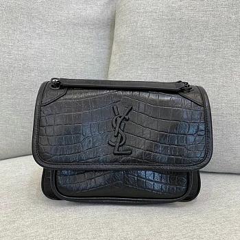 KITLIFE YSL NIKI BABY CHAIN BAG IN BLACK CROCODILE-EMBOSSED LEATHER - 21 X 16 X 7.5 CM