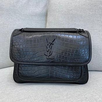 KITLIFE YSL NIKI MEDIUM CHAIN BAG IN BLACK CROCODILE-EMBOSSED LEATHER - 28 X 20 X 8.5 CM