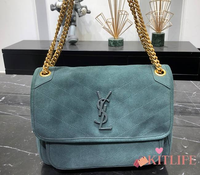 KITLIFE YSL NIKI MEDIUM CHAIN BAG IN DEEP GREEN SUEDE - 28 X 20 X 8,5 CM - 1