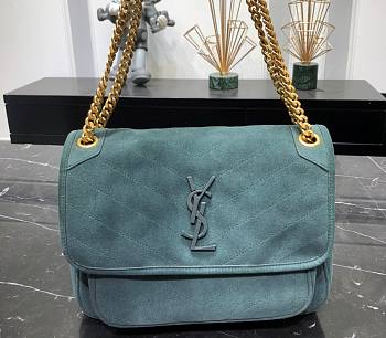 KITLIFE YSL NIKI MEDIUM CHAIN BAG IN DEEP GREEN SUEDE - 28 X 20 X 8,5 CM