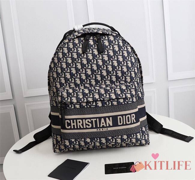 Dior Oblique Backpack canvas blue embroidery – 028A – 35 × 15 × 42 cm - 1