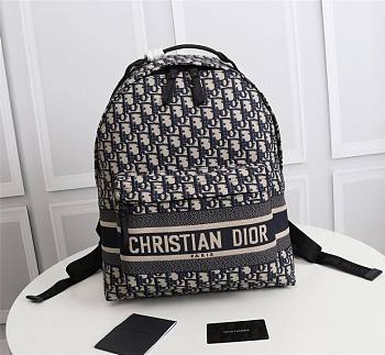 Dior Oblique Backpack canvas blue embroidery – 028A – 35 × 15 × 42 cm