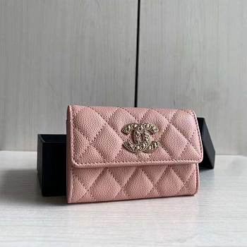 Kitlife Chanel 22s Two-fold Buckle Coin Purse Pink Caviar Leather - 8.5 × 12 × 2.5 cm