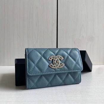 Kitlife Chanel 22s Two-fold Buckle Coin Purse Blue Caviar Leather - 8.5 × 12 × 2.5 cm