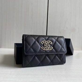 Kitlife Chanel 22s Two-fold Buckle Coin Purse Black Caviar Leather - 8.5 × 12 × 2.5 cm