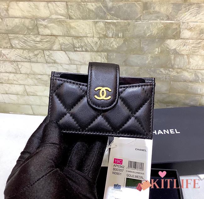 Kitlife Chanel Multi-compartment Card Holder Black Lambskin Leather (Gold/Silver Hardware) - 10.4*7*2cm - 1