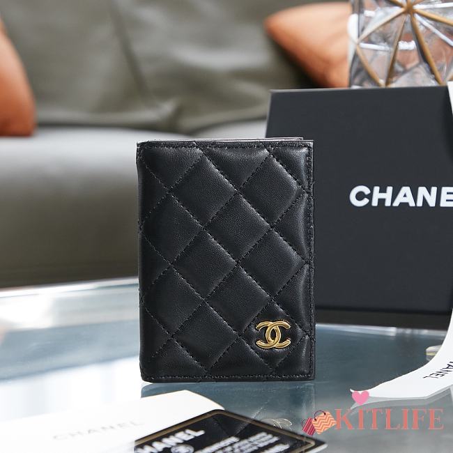 Kitlife Chanel Classic ID Bifold Card Holder Black Lambskin Leather (Gold/Silver Hardware) - 11×8×1cm - 1