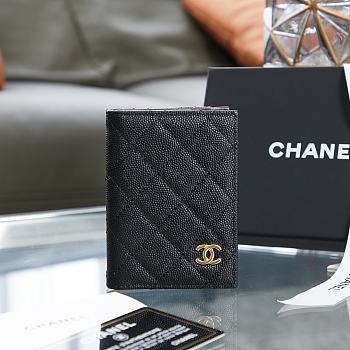 Kitlife Chanel Classic ID Bifold Card Holder Black Caviar Leather (Gold/Silver Hardware) - 11×8×1cm