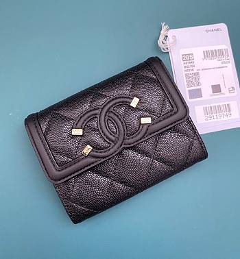 Kitlife Chanel  Compact Wallet CC Filigree Caviar (8 colors) - 11 cm 