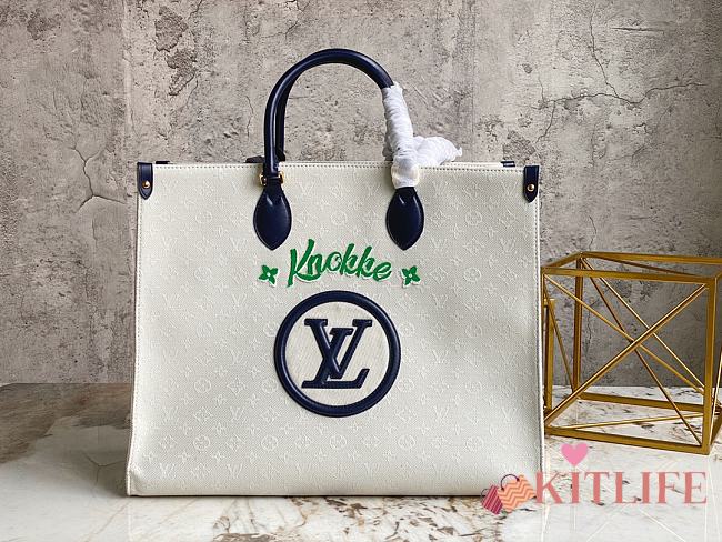 KITLIFE LOUIS VUITTON JACQUARD FABRIC ONTHEGO MM TOTE BAG BLUE - M20815 -41x34x19cm - 1